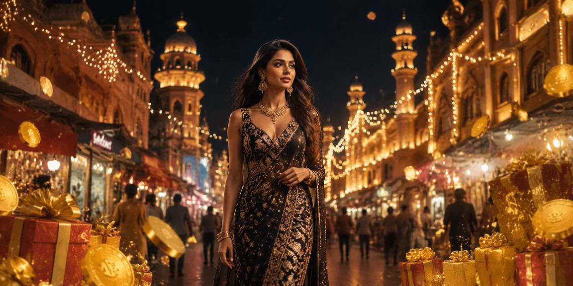 A vivid night market entertainment scene in Lucknow city